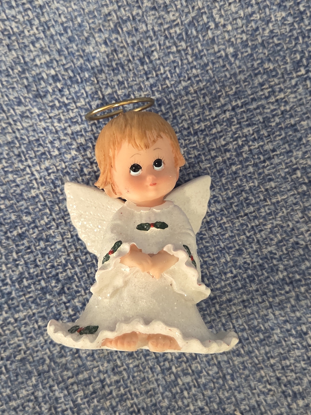 Vintage Enesco Morehead Holy Babes Holiday Ornament with Gold Halo Open Arms 4"